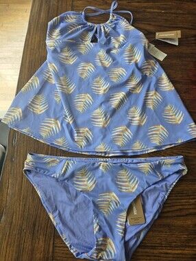 NWT Patagonia Lavender Blue Tropical Leaf Tankini Set